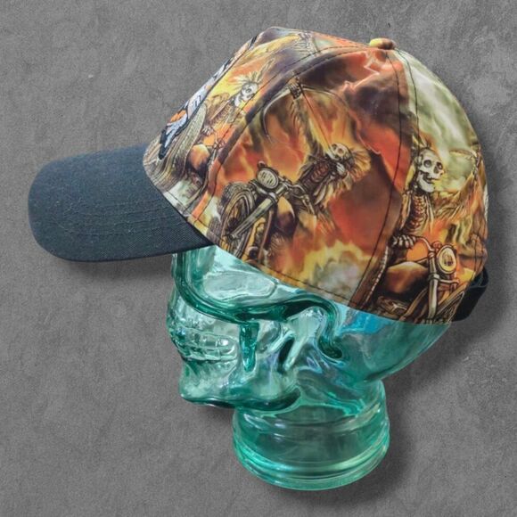Y2K Sturgis All over print Biker Hat With Skull Hot Leather - Picture 3 of 8